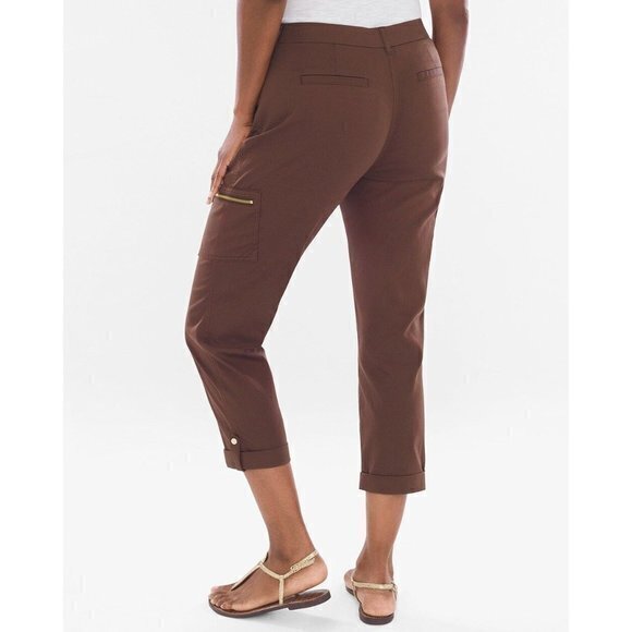Chico's Comfort Waist Luxe Utility Crops Brown -‎ Size 4 - Picture 1 of 6